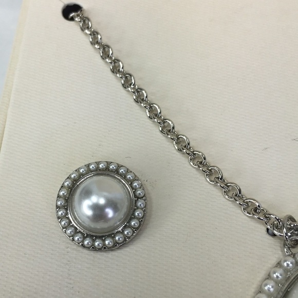 New Kim Rogers Necklace & Earring set pearl teardrop round 20" silver tone chain - Picture 4 of 6